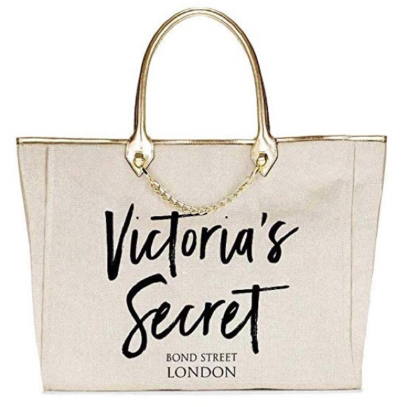 Victoria's Secret Handbags - large canvas tote w/ chain Victoria’s Secret  🦋